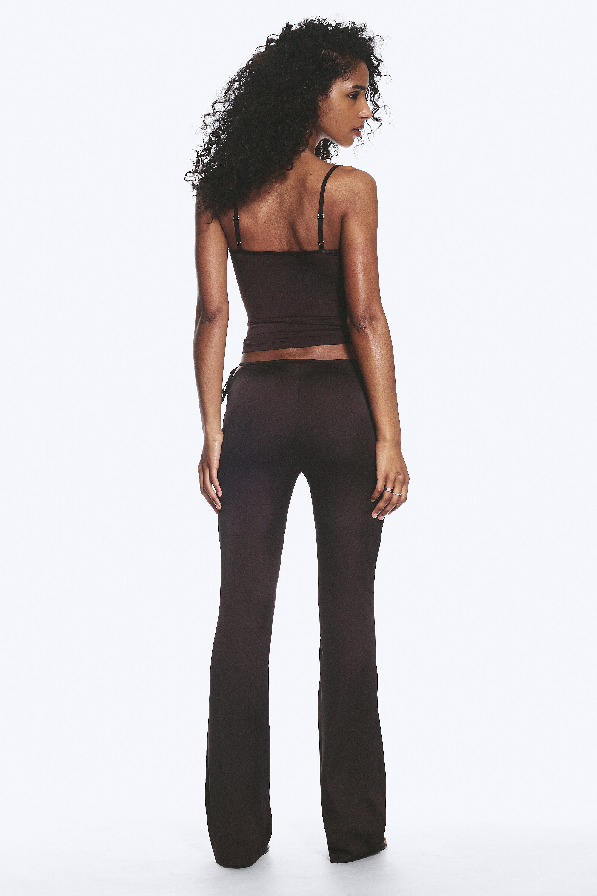 satin cut-out flared trousers - Dark Brown | Monki DK