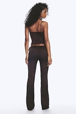 Dark Brown - Satin Cut-Out Flared Trousers - 4