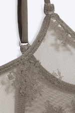 Transparent Dusty Grey - Sheer Lace Low‑Back Bodysuit - 4