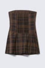 Checked Dark Brown - Mini Tube Suiting Dress - 4