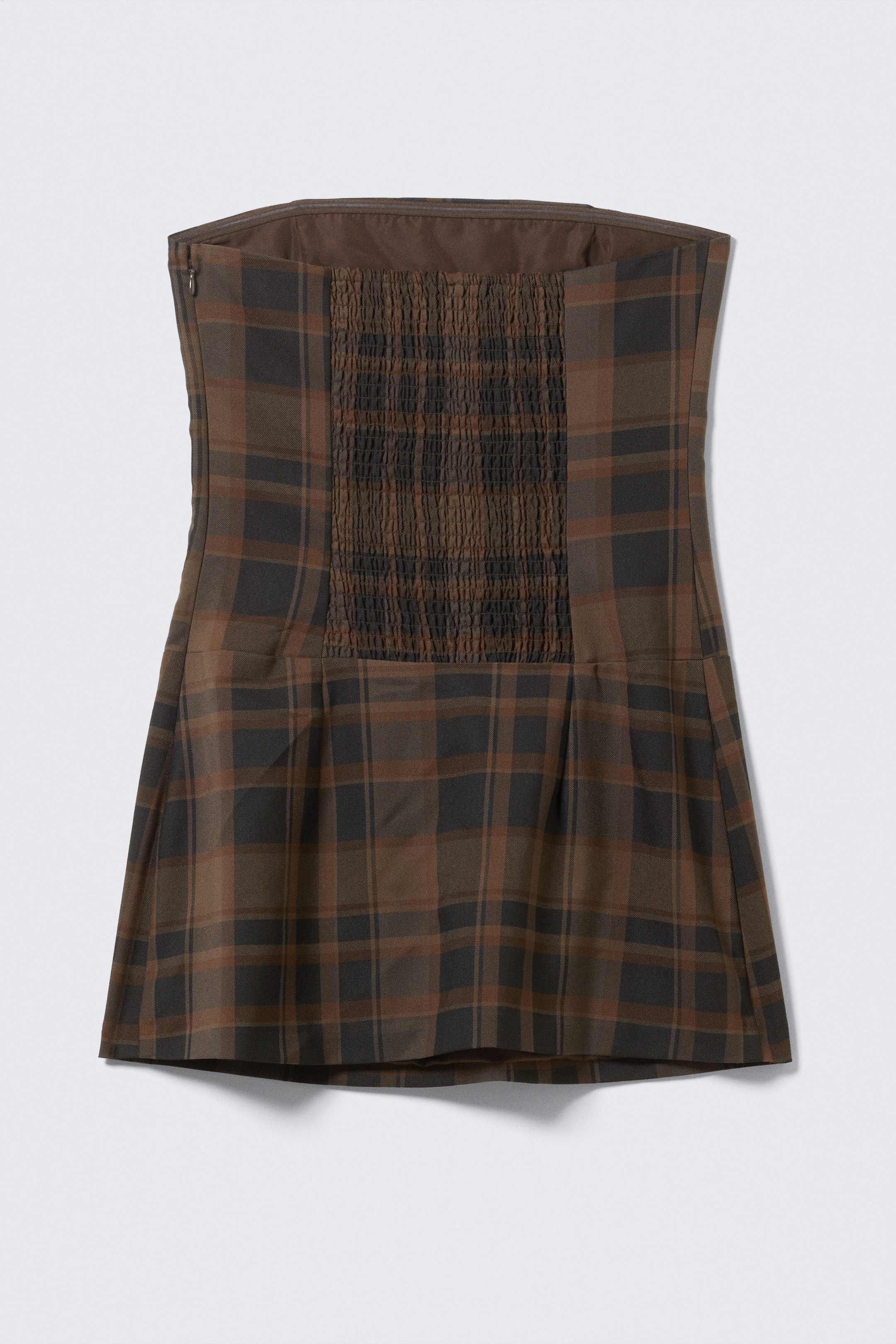 Checked Dark Brown - Mini Tube Suiting Dress - 2