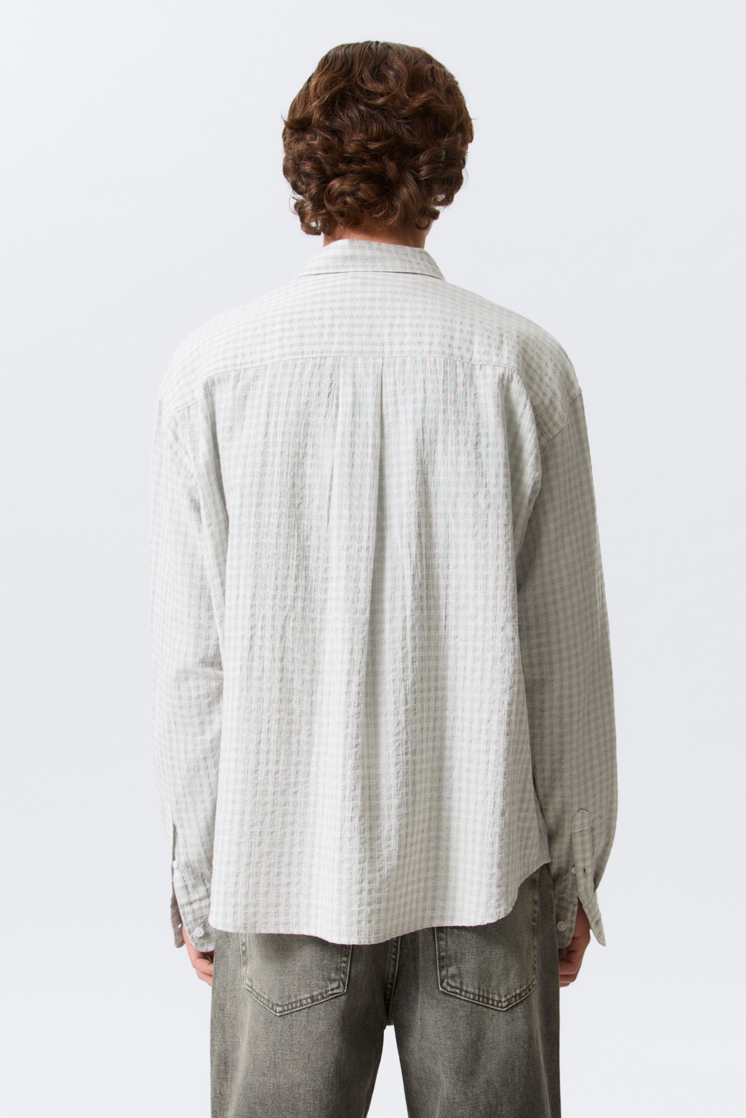 Loose Structured Button-Down Shirt - Checked Grey/Checked Dark Brown - 6