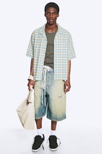 Blue Check - Cotton Short-sleeved buttoned shirt - 0