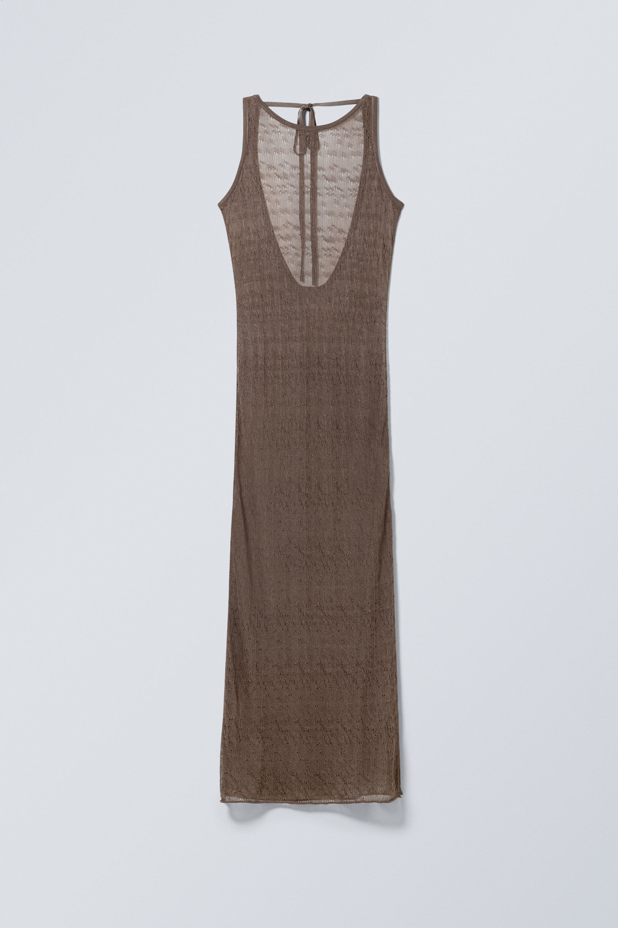 Dunkles Graubraun - Gestricktes Maxikleid mit offenem Rücken - 1