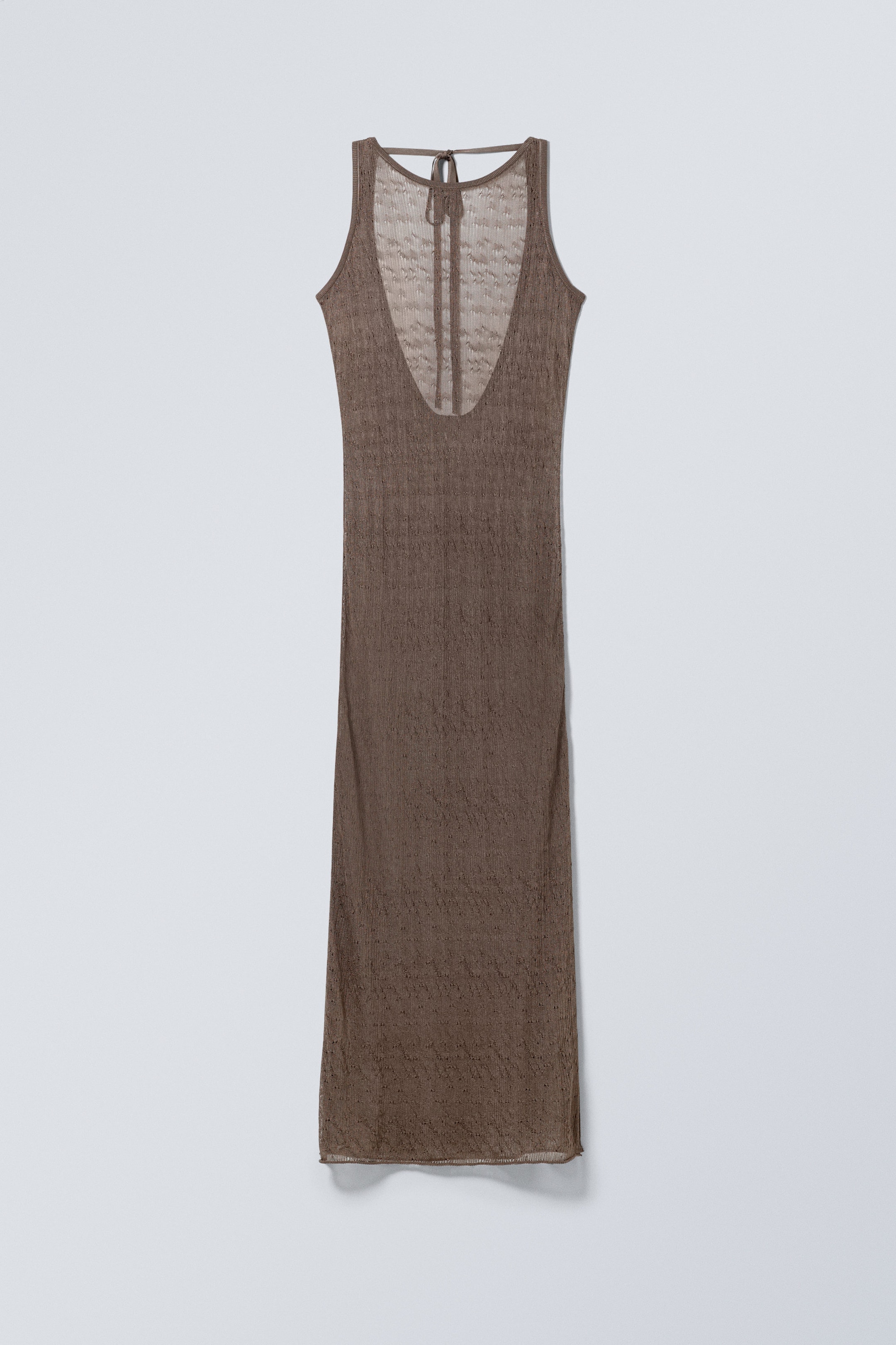 Mörk mullvad - Stickad maxiklänning med öppen rygg - 0