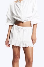 White - Low-Rise Cotton Poplin Mini Skirt - 1