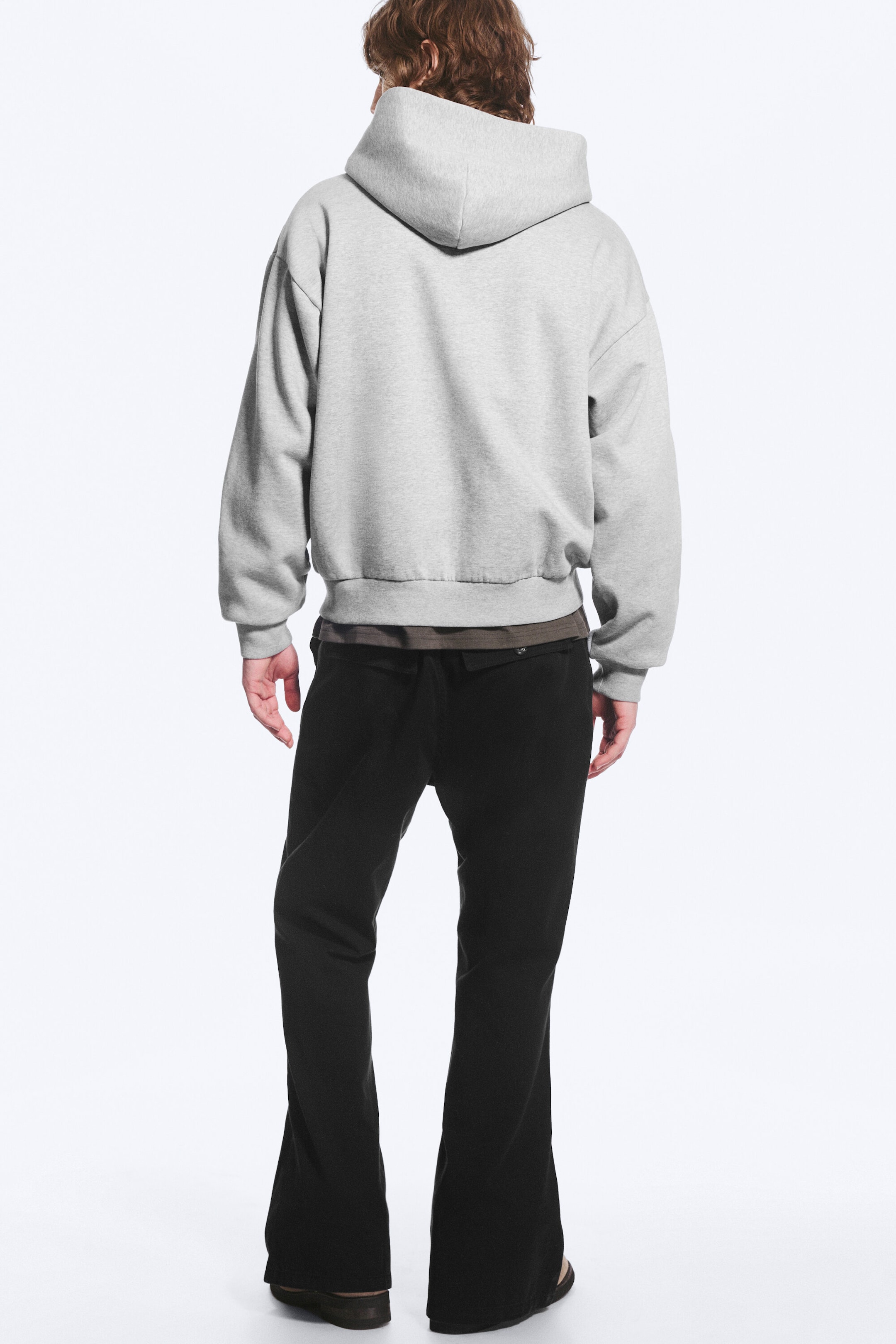 Gris chiné - Sweat à capuche zippé ample - 3