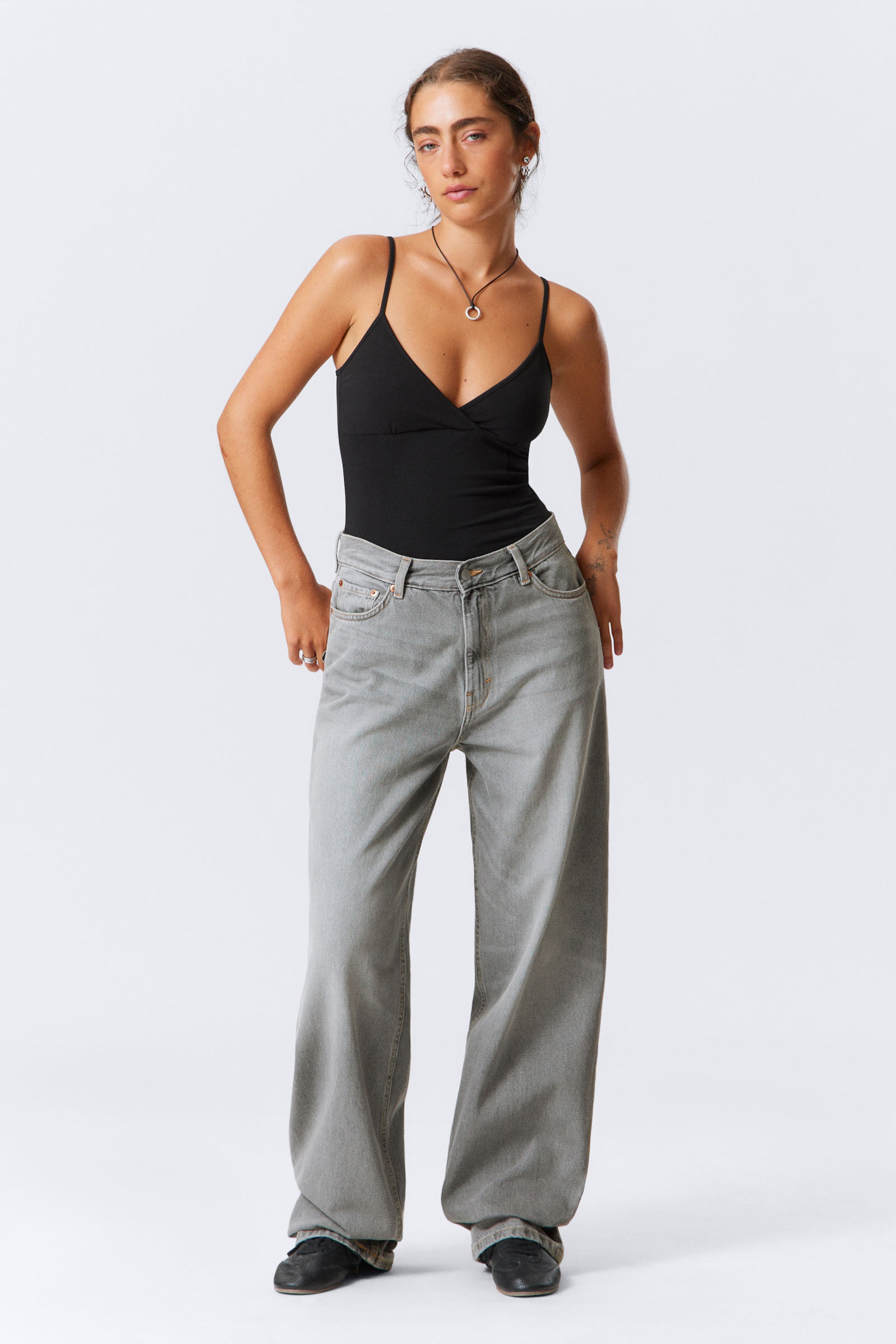 #494A4F - Rail Mid Rise Loose Wide Leg Jeans - 1
