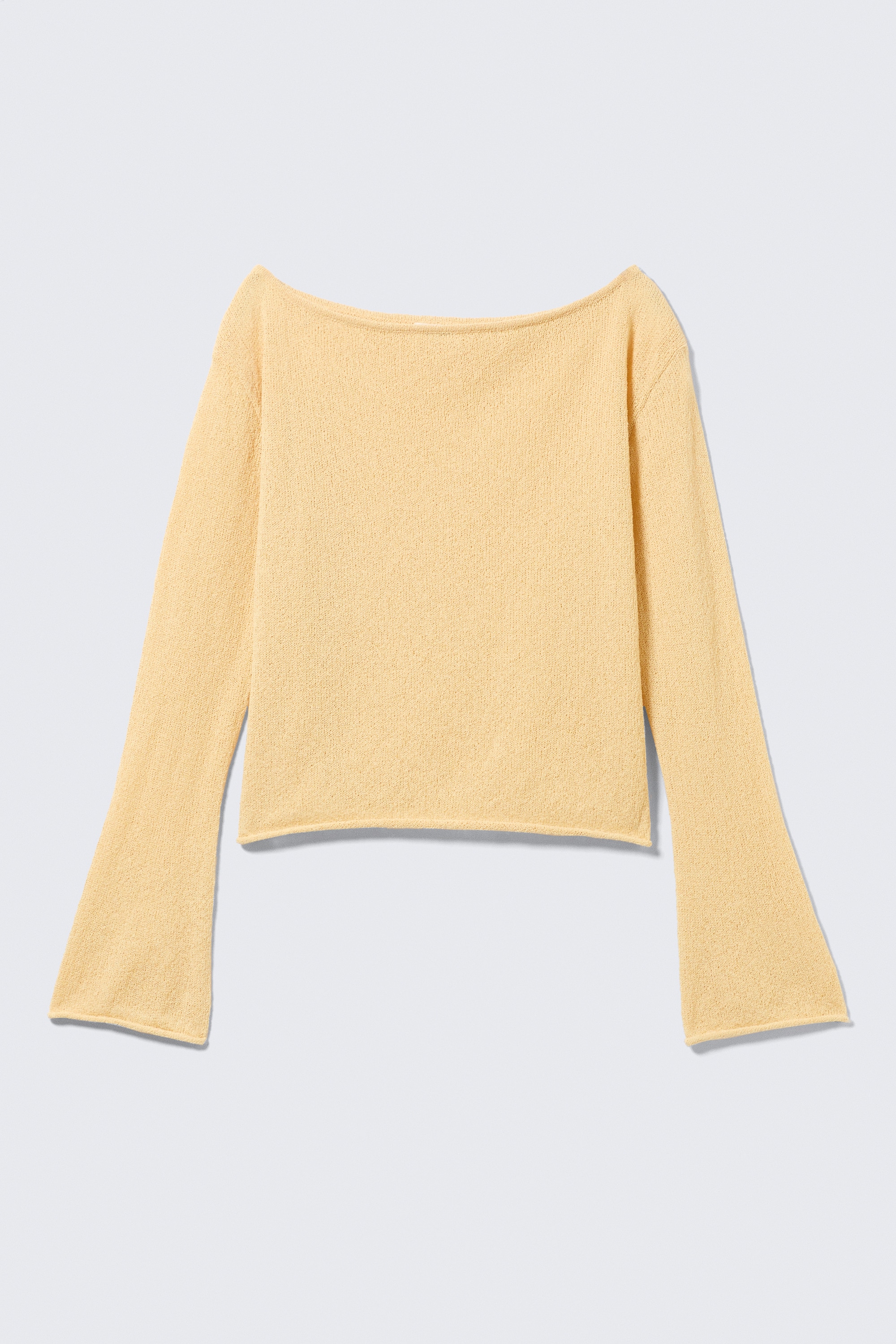 Maglione relaxed con scollo a barchetta - Giallo chiaro/Marrone/Bianco