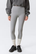 Helles Staubgrau - Sporttights mit hohem Bund - 1