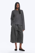 Striped Dark Grey - Long-Sleeved Boxy Cotton T-shirt - 3