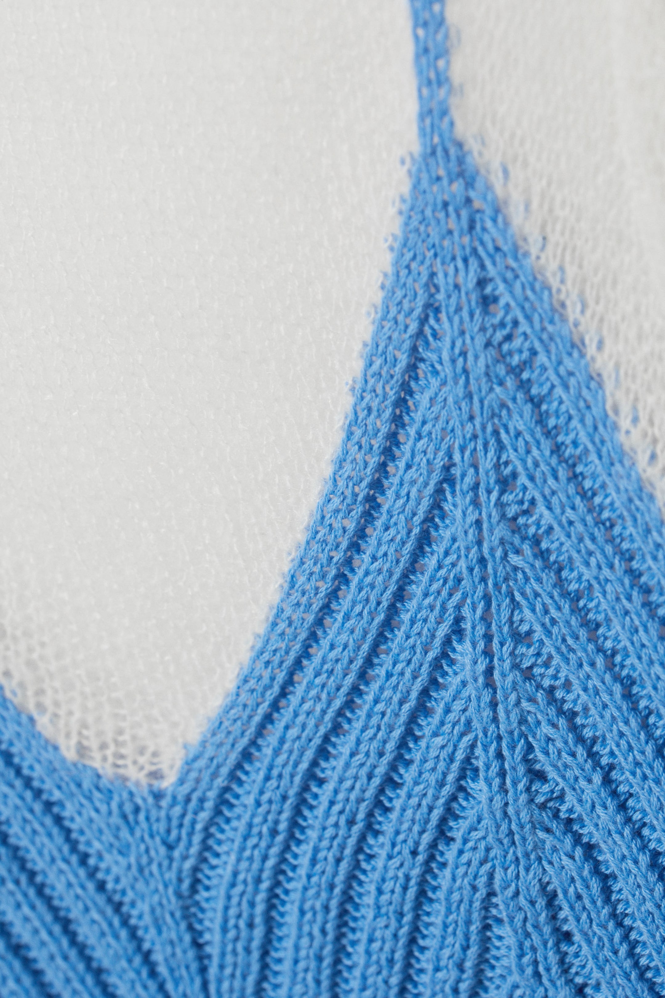 White & Blue - Short-Sleeved Knitted Layered Top - 4