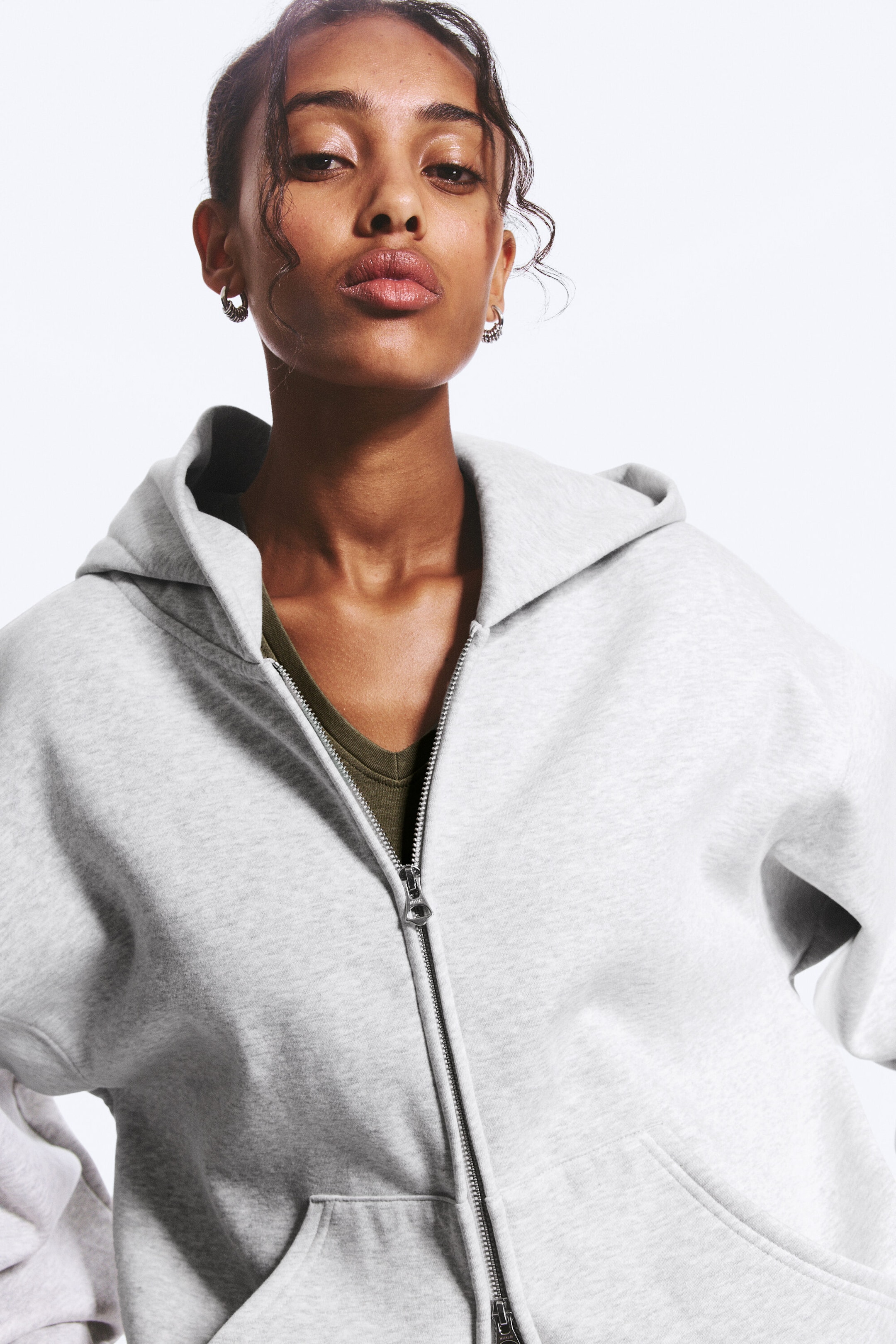 Grau meliert - Oversized-Hoodie mit Reißverschluss - 2
