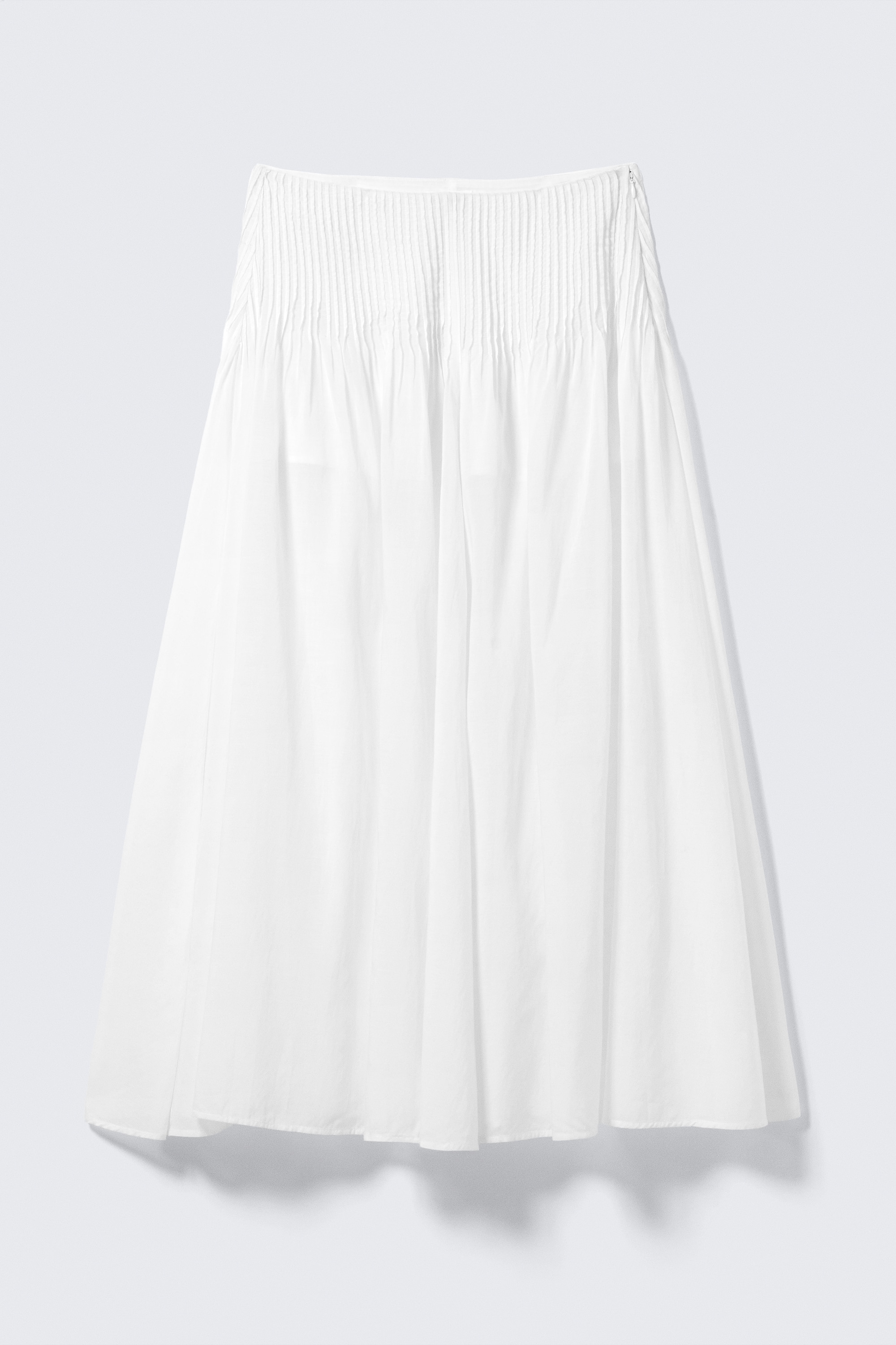 Pleated Mid Rise Maxi Skirt - White/Dark Grey