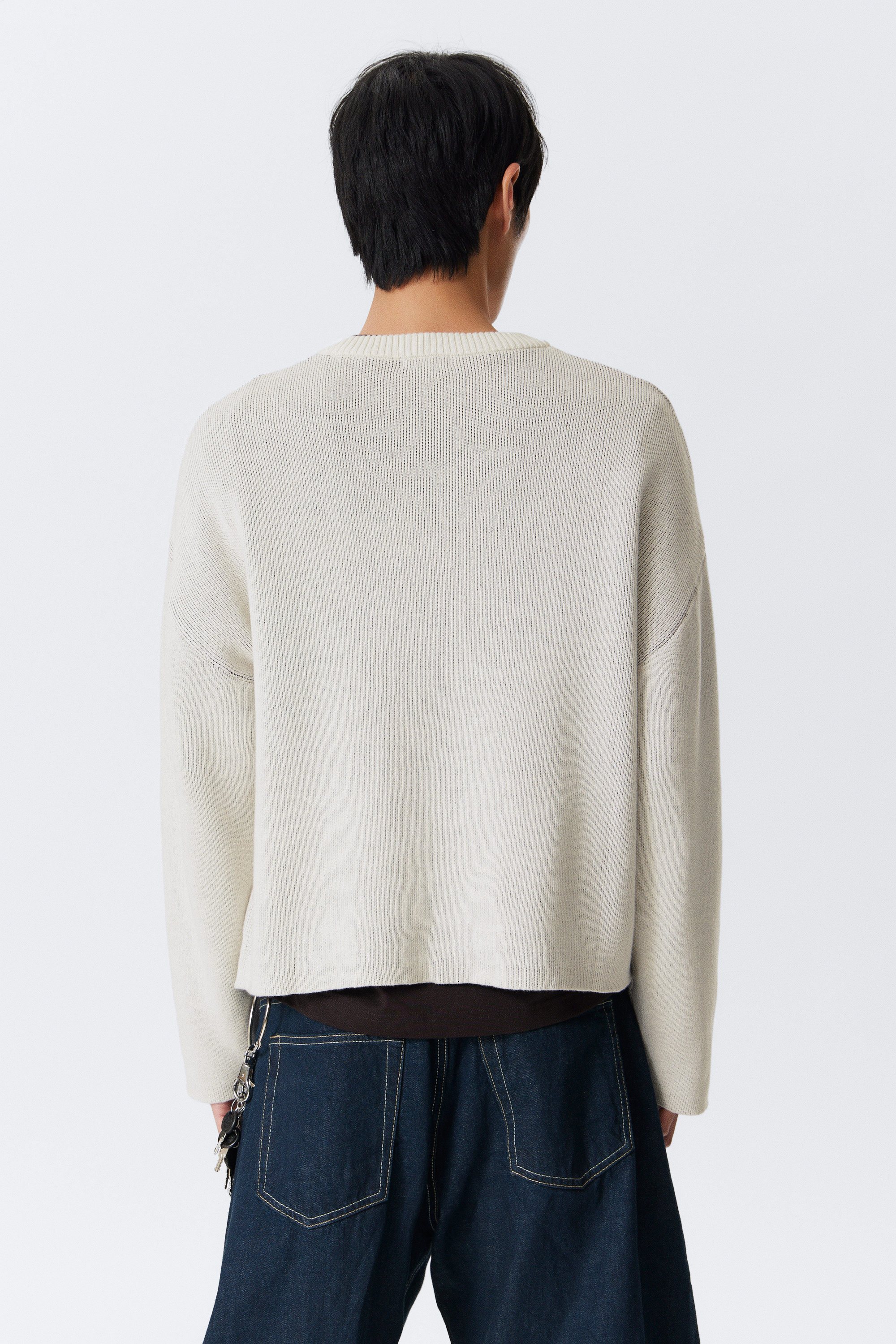 Dirty White - Square Pattern - Boxy Graphic Jacquard Sweater - 3