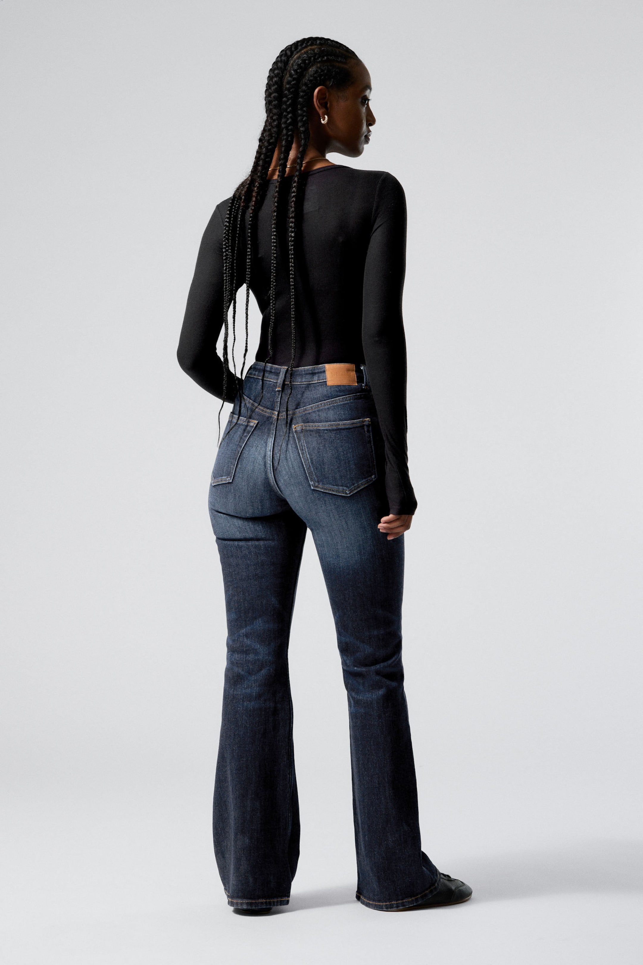 Vein Blue - Dark Blue - Glow Curve High Waisted Regular Flared Leg Jeans - 3