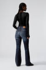 Vein Blue - Dark Blue - Glow Curve High Waisted Regular Flared Leg Jeans - 3