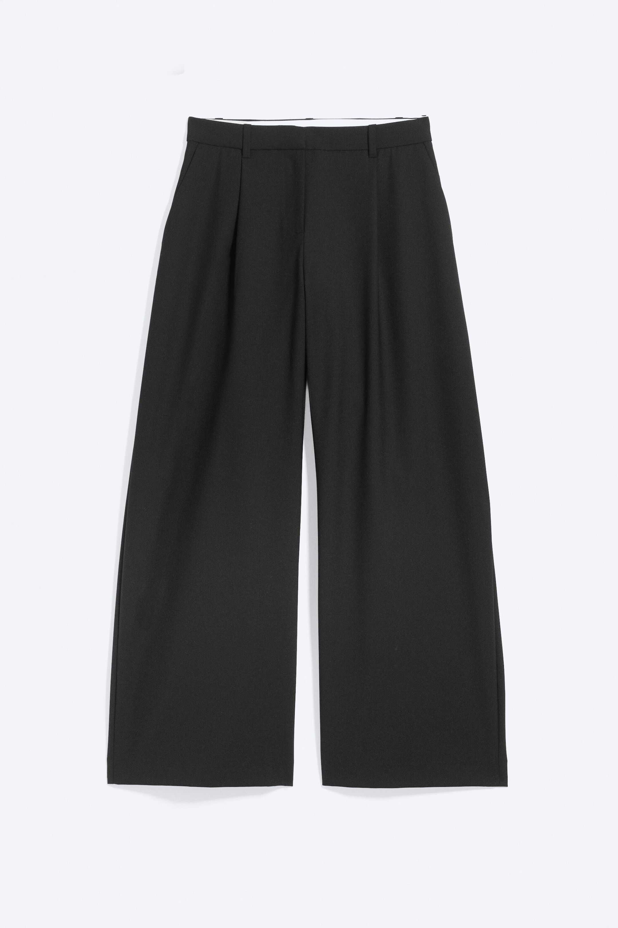 Schwarz - Low-Rise Anzughose aus Wollmix mit weitem Bein - 4