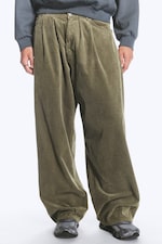 Vert kaki - Pantalon baggy plissé en velours côtelé - 1