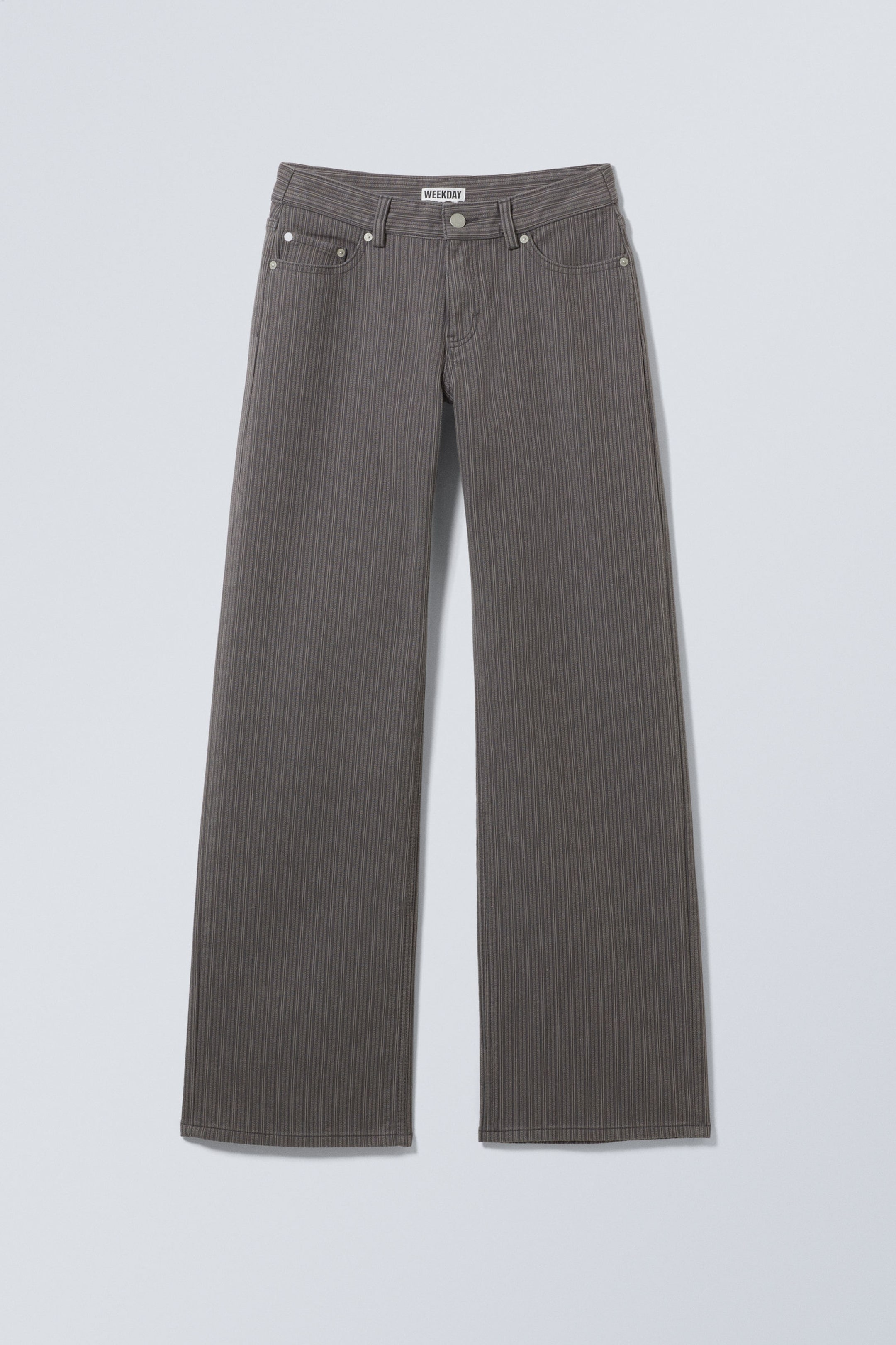 Dark Grey - Pinstriped - Low Waist Pinstripe Cotton Trousers - 3