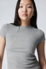 Grey Melange - Close Fitted Rib T-Shirt - 1