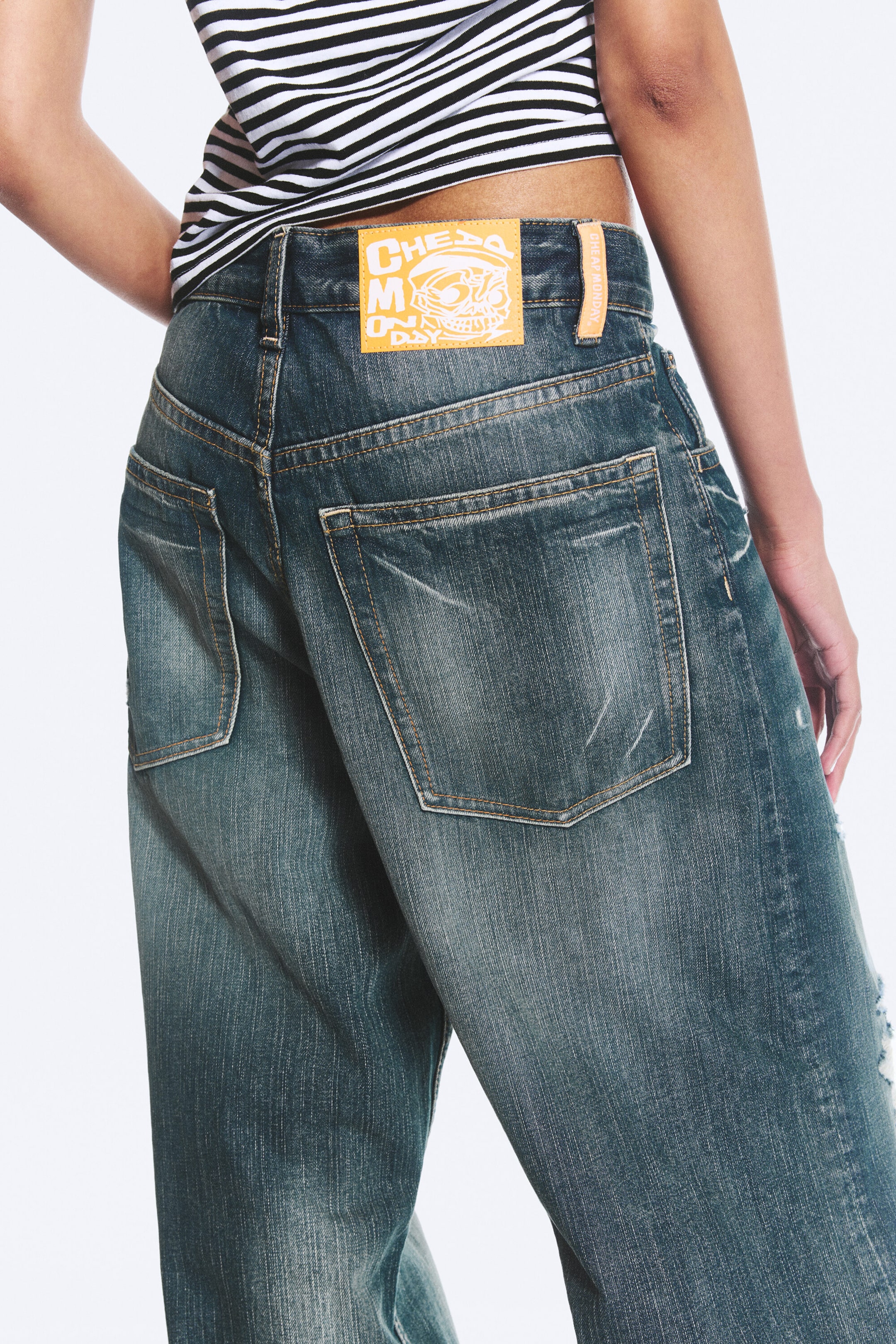 Streaky Blue - Medium Blue - Looser Regular Waist Loose Straight Jeans - 5