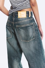 Streaky Blue - Medium Blue - Looser Regular Waist Loose Straight Jeans - 5