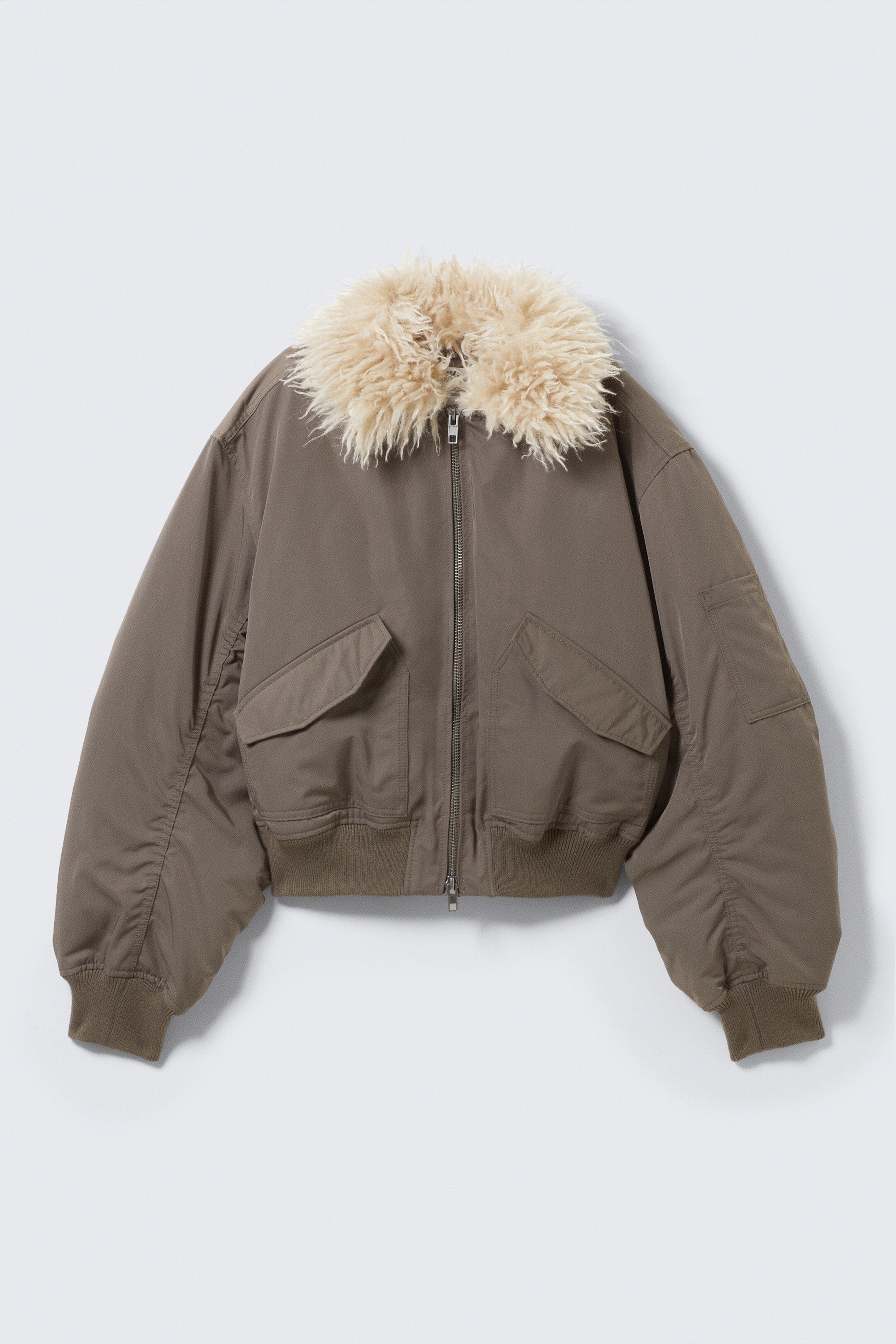 View larger image: Faux Fur Collar Bomber Jacket - Dark Mole - Ladies | H&M GB 5
