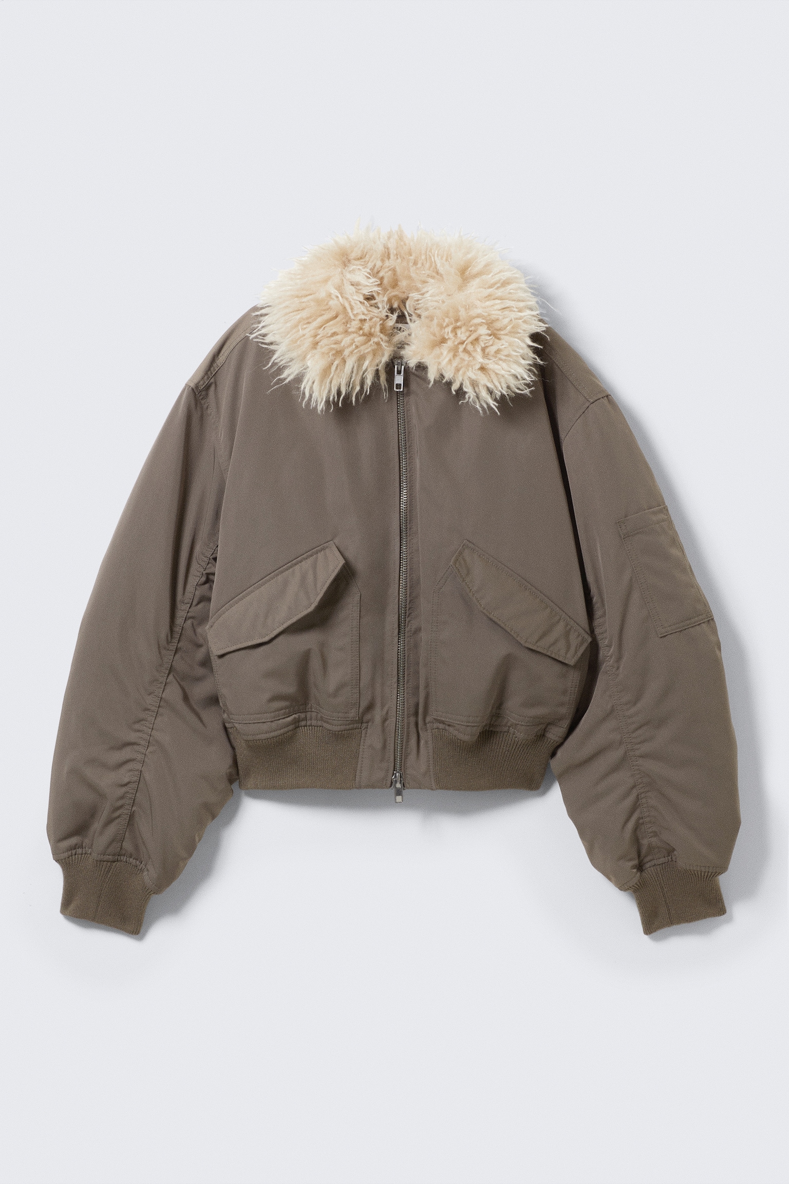 Faux Fur Collar Bomber Jacket - Dark Mole - 2