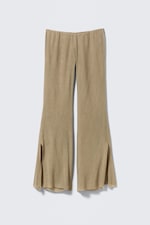 Beige - Low Rise Flared Crinkled Trousers - 0