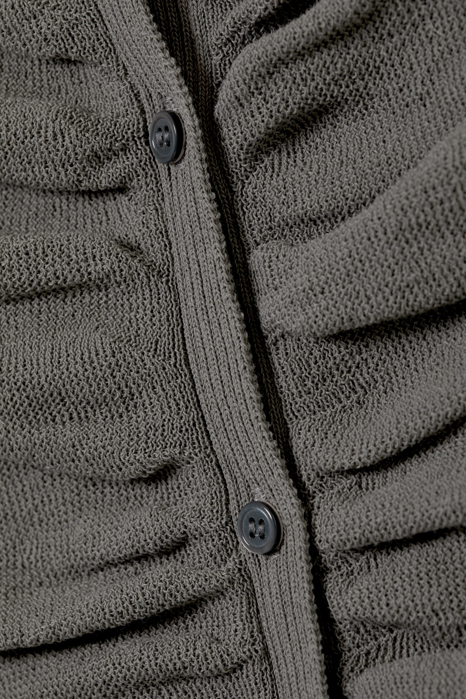 Slim Ruched Button-Front Cardigan - Donkergrijs/Gebroken wit - 5