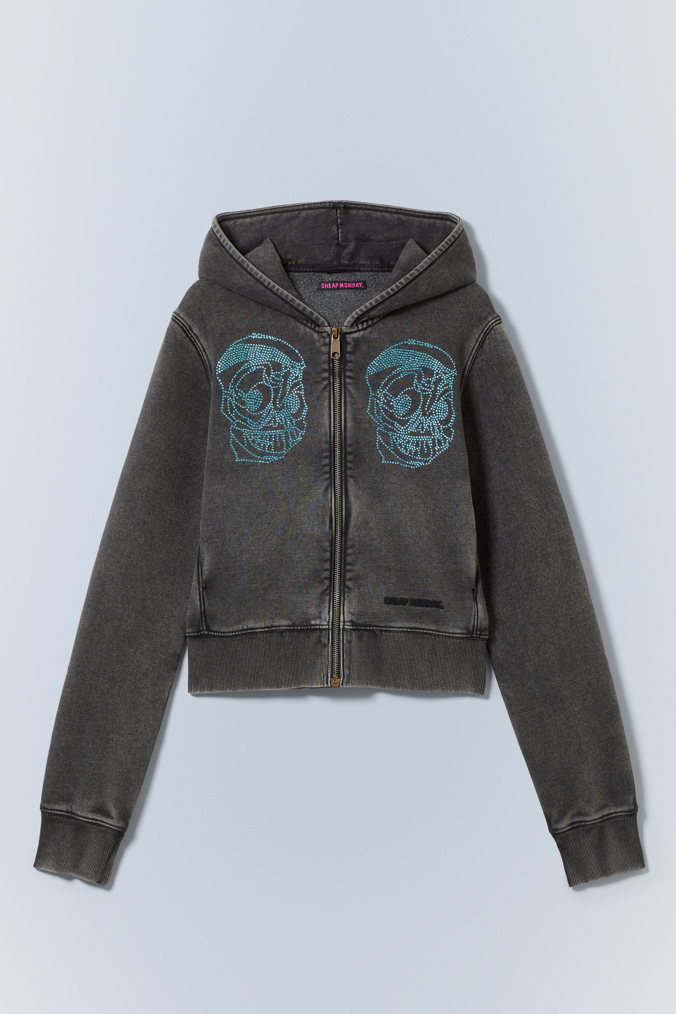 View larger image: Short Rhinestone Zip Hoodie - Washed Black - Ladies | H&M GB 1