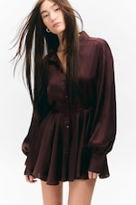 Mörk plommon - Långärmad fit-and-flare miniklänning - 0