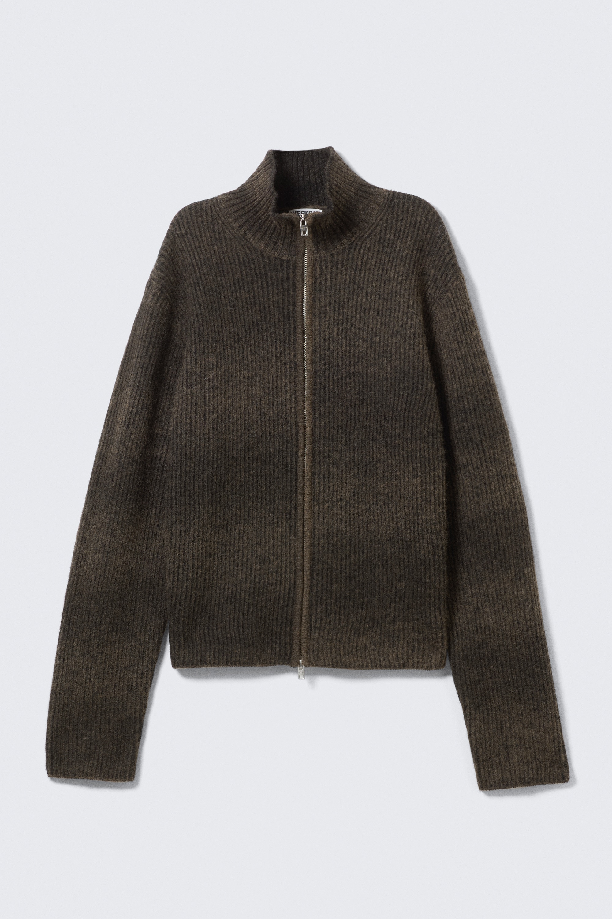 Strickjacke mit Reißverschluss aus Wollmischung - Dunkelbraun mit Space-Dye