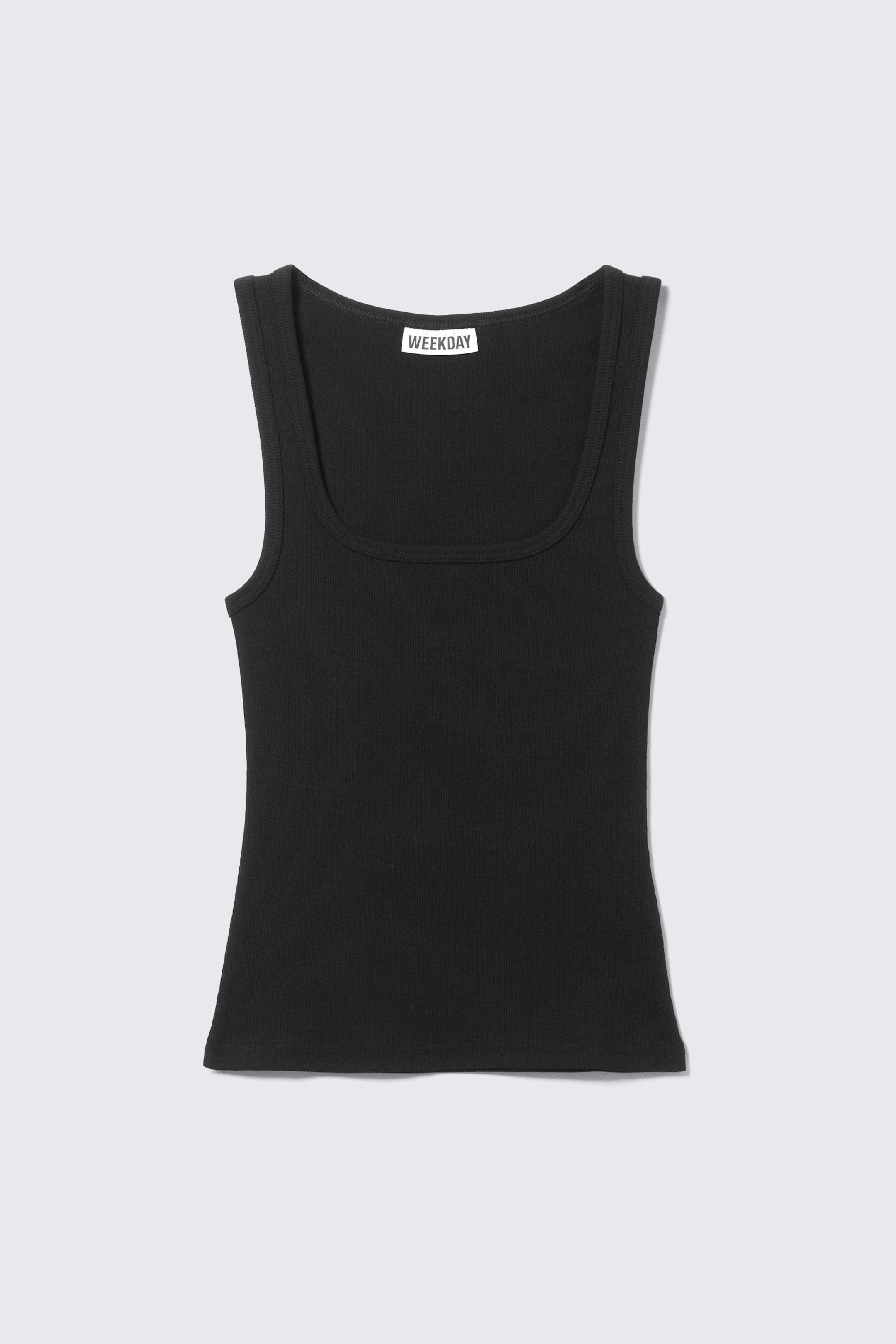 Black - Slim Square Neck Ribbed Tank Top - 3