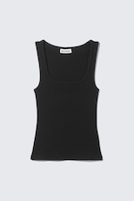Black - Slim Square Neck Ribbed Tank Top - 3