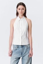 White - Sleeveless Halterneck Shirt Top - 0