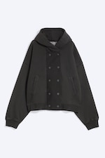 Zwart - Oversized Double-Breasted Hoodie - 4