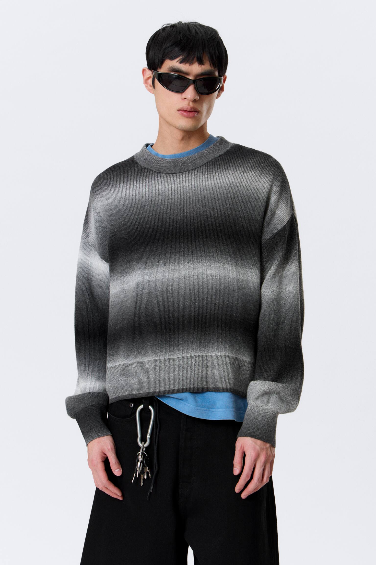 Sweter z bawełnianej dzianiny Relaxed Space-Dyed - Black Space Dye - 4