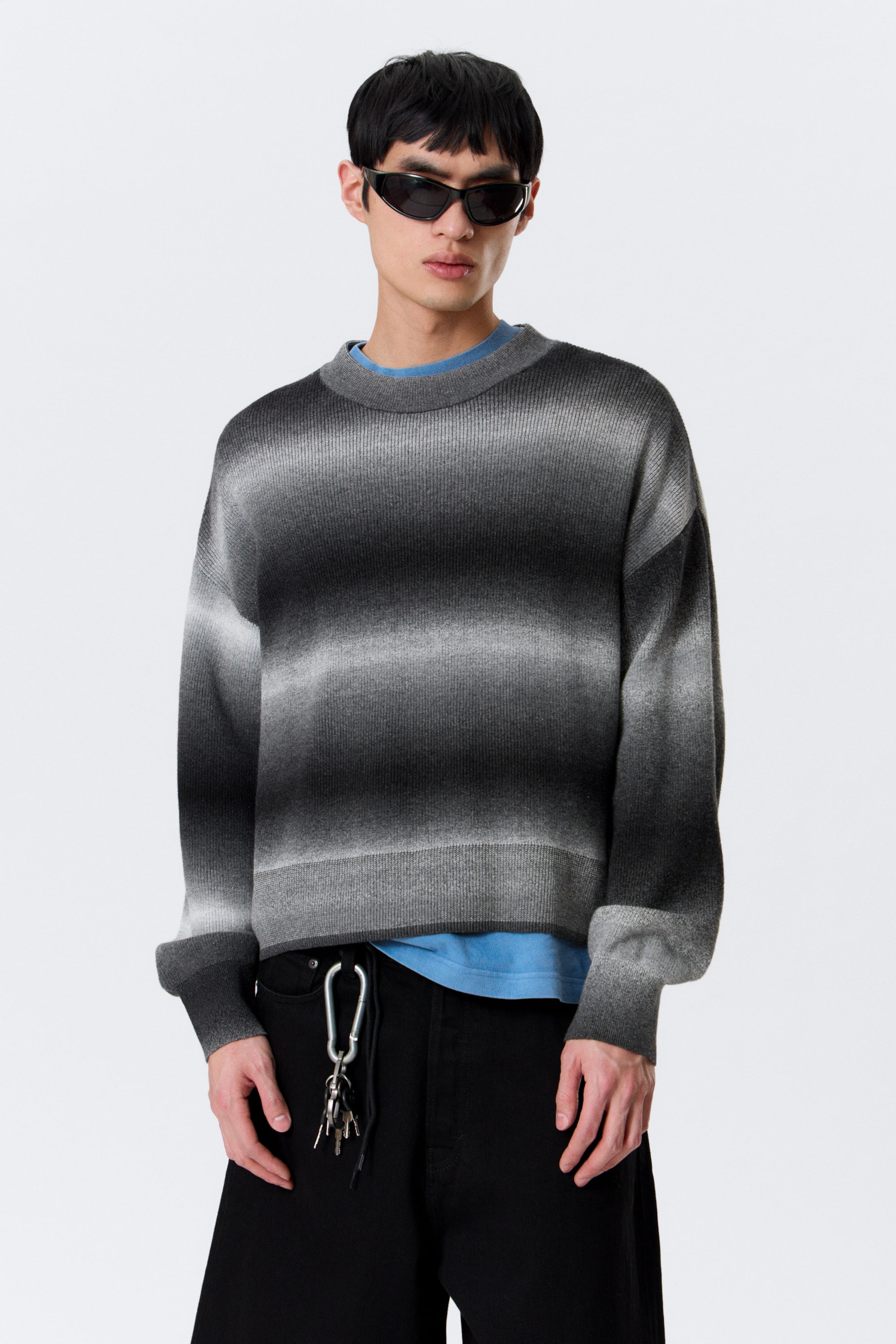 Black Space Dye - Relaxed Space-Dyed Knitted Cotton Sweater - 1