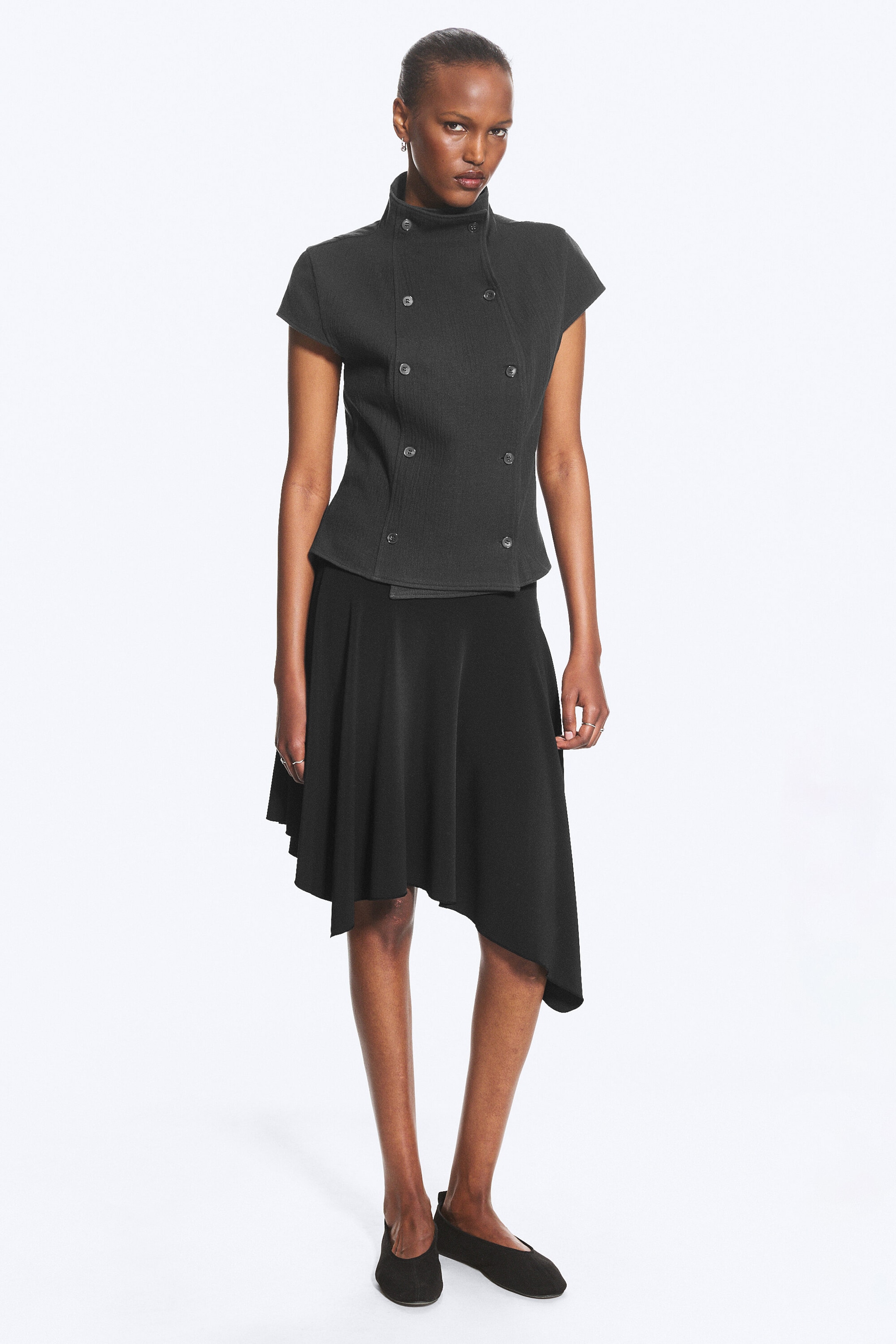 Dark Grey - Double Breasted Cotton Top - 3