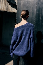Blue - Mohair-blend V-neck Sweater - 2