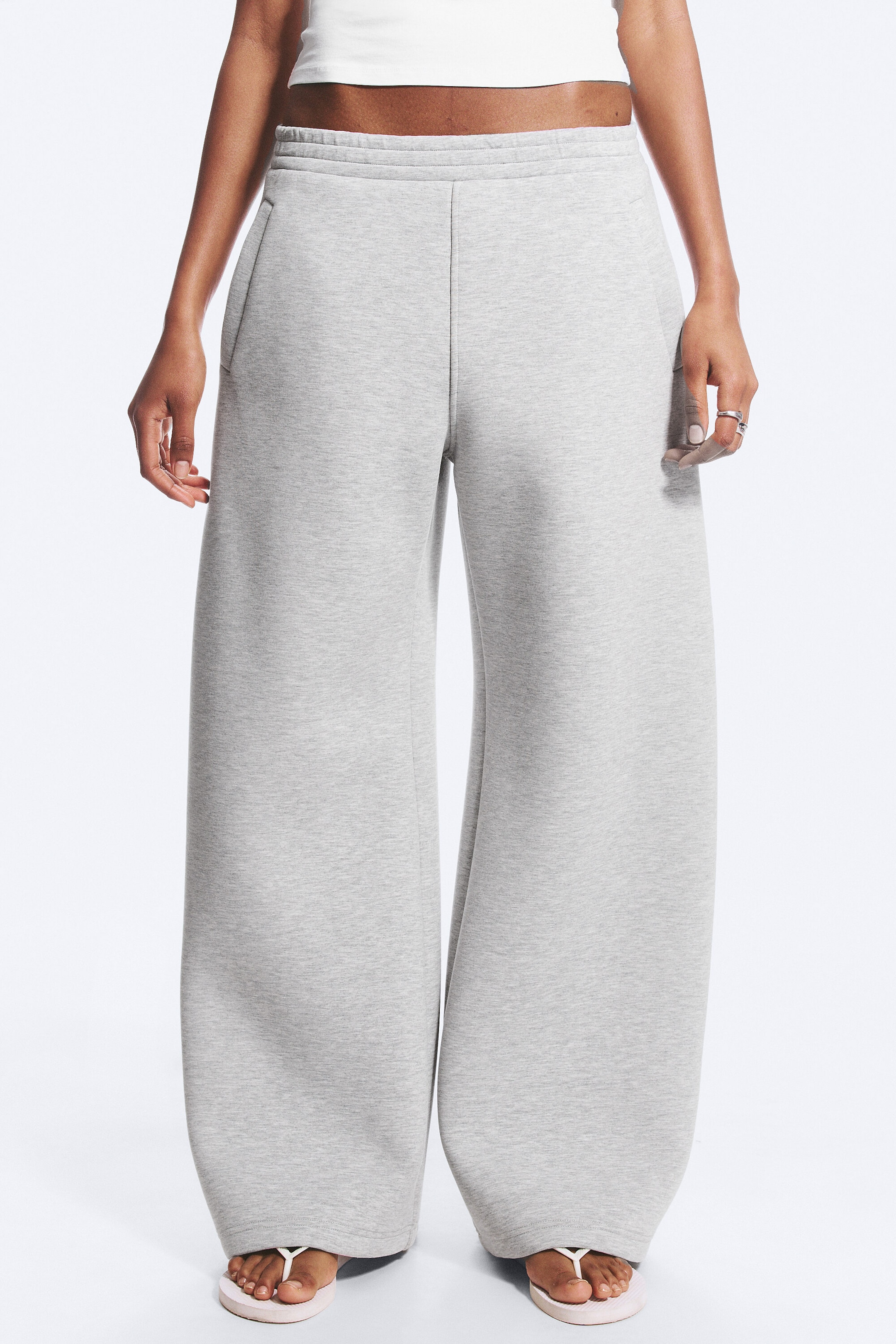Grey Melange - Relaxed Barrel Leg Scuba Sweatpants - 2