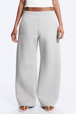 Grey Melange - Relaxed Barrel Leg Scuba Sweatpants - 1