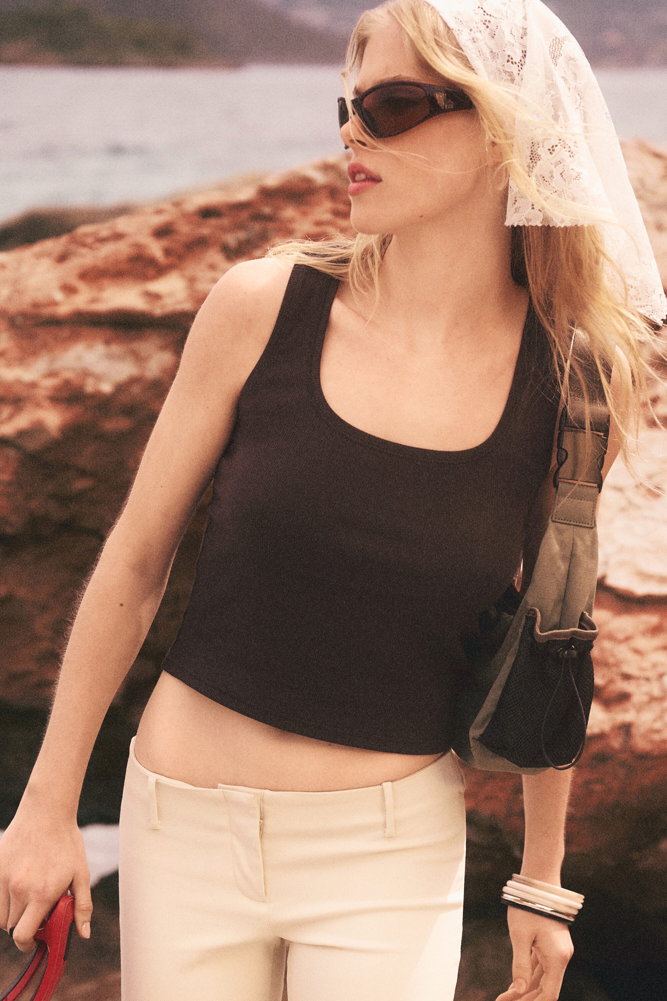 Dark Brown - Ribbed Square Tank Top - 1