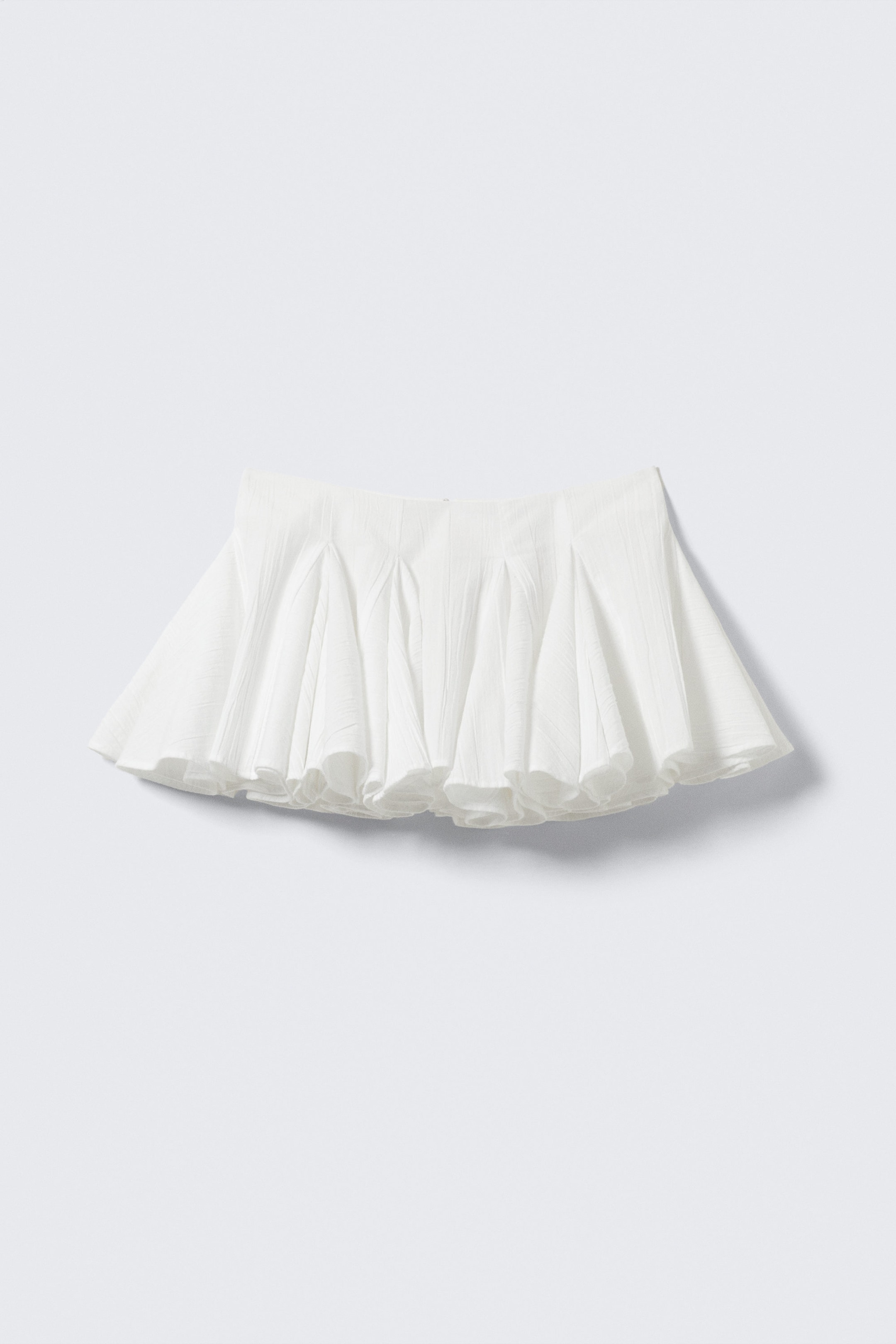 White - Pleated Cotton Mini Skirt - 1