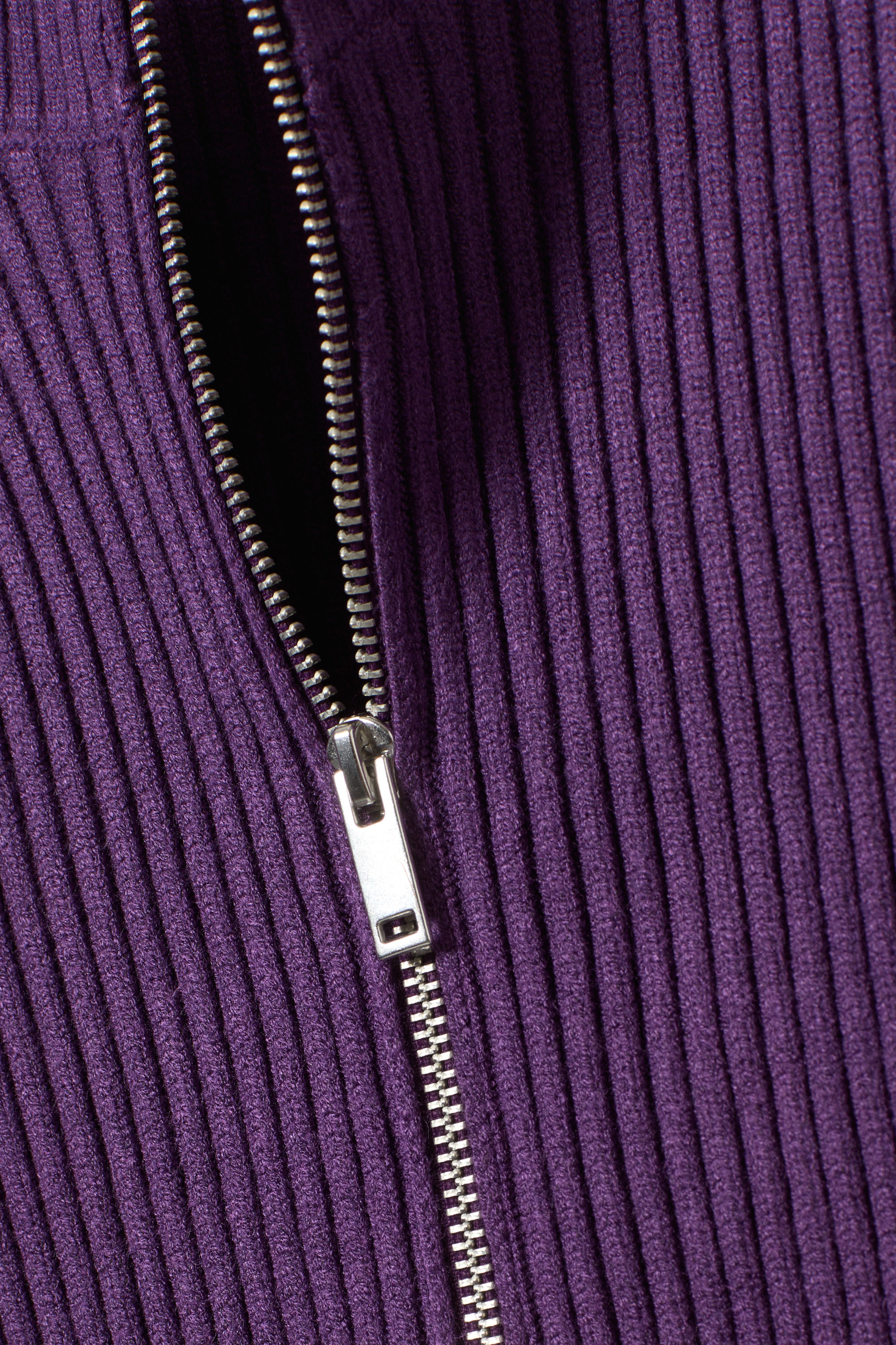 Dark Purple - Ribbed Fitted Zip Cardigan - 3
