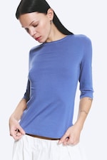 Mellanblå - Figurnära topp med trekvartsärm - 0