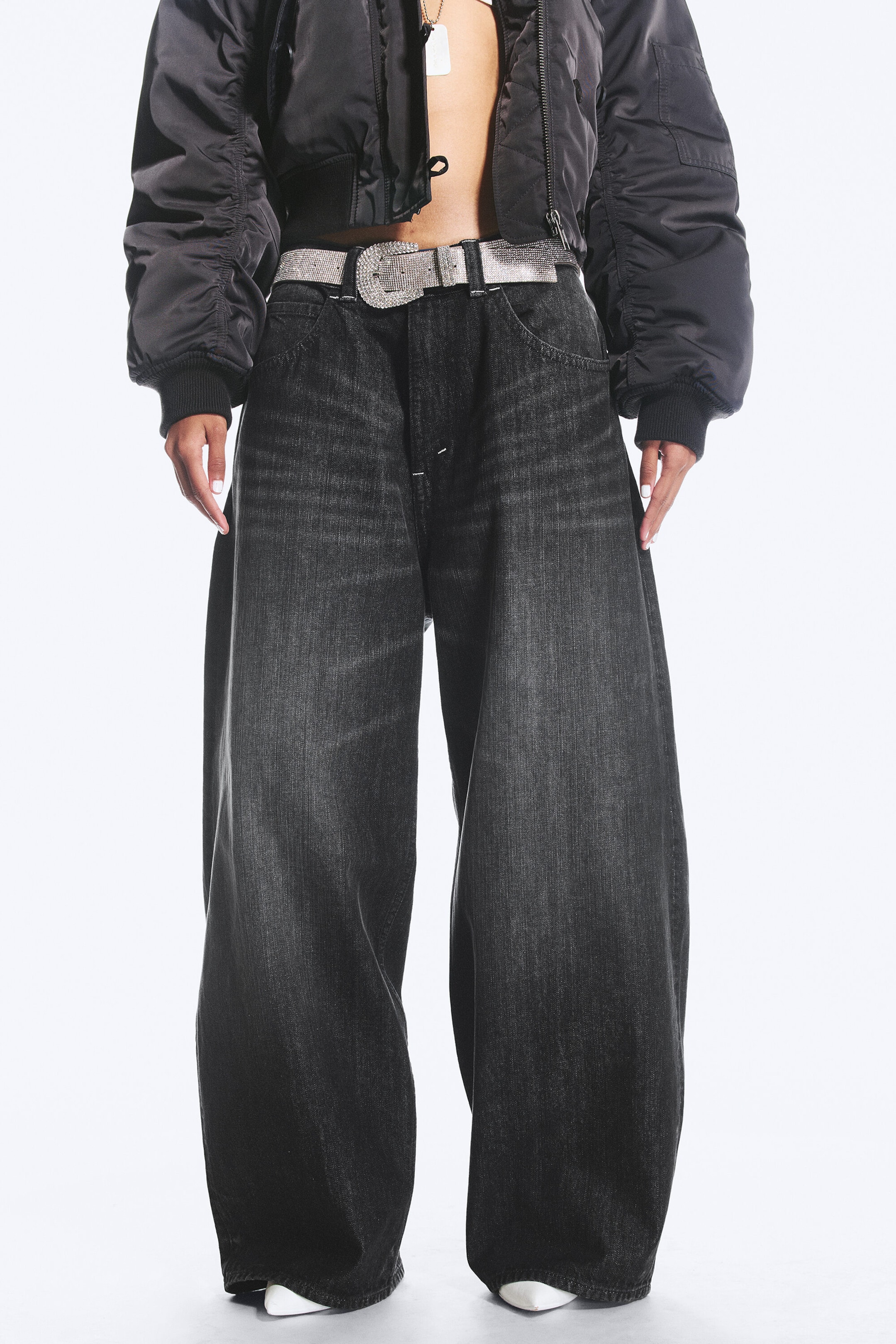 Hematite Black - Black - Dunno Way Unisex Low Rise Loose Barrel Jeans - 2