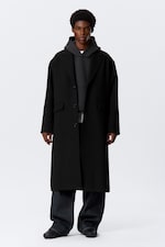 Black - Oversized Single-Breasted Wool Blend Coat - 2